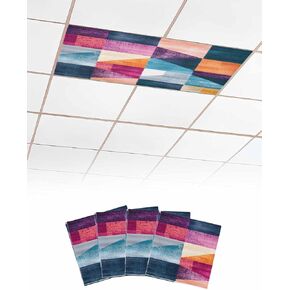 2 Pack Fluorescent Light Cover for Ceiling Lights, Shabby Geometric Magnetic Classroom Light Filters 4x2 Feet, Abstract Art Modern Rhombus Decorative Ceiling Shade Panel for Office