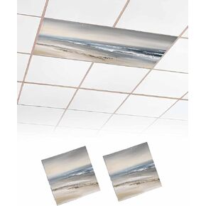 2 Pack Fluorescent Light Cover for Ceiling Lights, Vintage Oil Painting Magnetic Classroom Light Filters 4x2 Feet, Beach Ocean Farmhouse Ombre Art Decorative Ceiling Shade Panel for Office