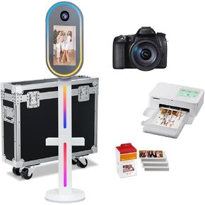 DSLR Photo Booth Machine with Cameras and Printer,Mirror Photo Booth with 15.6" Touch Screen and Built-in Mini PC,RGB Light and Flight Case for Parties Weddings Rental Events (Black)