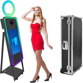 40" Magic Mirror Photo Booth with 21.5" Touch Screen, Portable Photo Booth Machine with RGB Fill Light & Flight Case for Weddings Parties Events (Black, Photo Booth)
