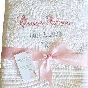 Baby Baptism Blanket Personalized Quilt Girl Boy Gift With Embroidered Name Date Cross Custom Monogrammed Catholic Christian