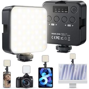 MAGIC JOHN Selfie Light with Phone Clip, Portable Photography Lighting, 1200mAh Rechargeable, CRI 95+, 2500K-9000K, 4 Light Modes, 3 Cold Shoe Mount for TikTok Live, Zoom Meetings, Video Recording