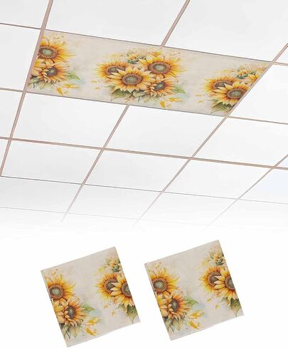 2 Pack Fluorescent Light Cover for Ceiling Lights, Sunflower Magnetic Classroom Light Filters 4x2 Feet, Blooming Spring Floral Summer Leaf Decorative Ceiling Shade Panel for Office in Saudi Arabia