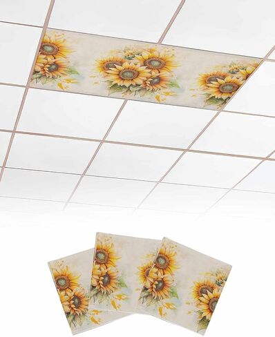 2 Pack Fluorescent Light Cover for Ceiling Lights, Sunflower Magnetic Classroom Light Filters 4x2 Feet, Blooming Spring Floral Summer Leaf Decorative Ceiling Shade Panel for Office in Saudi Arabia