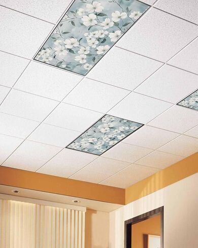 2 Pack Fluorescent Light Cover for Ceiling Lights, Flower Floral Magnetic Classroom Light Filters 4x2 Feet, Botanical Spring Meadow Blooms Wildflower Ceiling Shade Panel for Office in Saudi Arabia