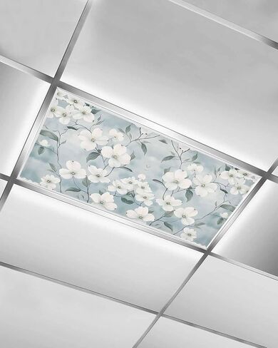 2 Pack Fluorescent Light Cover for Ceiling Lights, Flower Floral Magnetic Classroom Light Filters 4x2 Feet, Botanical Spring Meadow Blooms Wildflower Ceiling Shade Panel for Office in Saudi Arabia