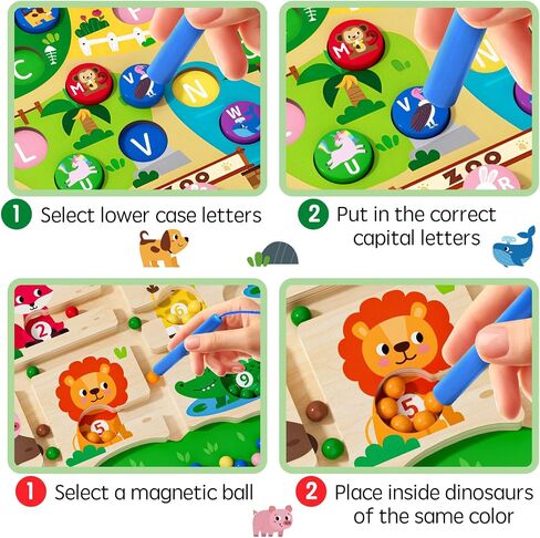 Magnetic Maze 2 in 1 Double Side Color and Number Maze Alphabet Puzzle Board for 3-5 Boys and Girls Kids Montessori Educational Toys (Zoo, One Size) in Saudi Arabia