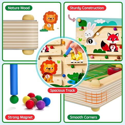 Magnetic Maze 2 in 1 Double Side Color and Number Maze Alphabet Puzzle Board for 3-5 Boys and Girls Kids Montessori Educational Toys (Zoo, One Size) in Saudi Arabia