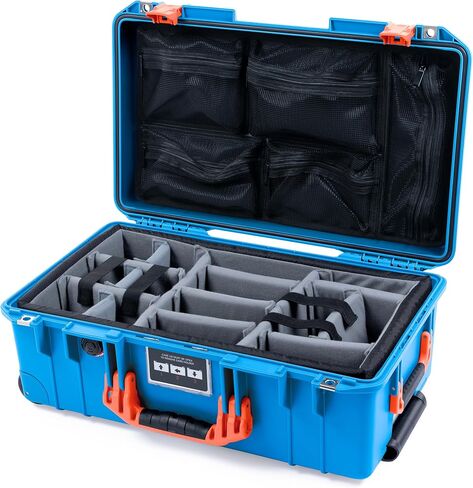Pelican Air 1535 Carry-on Case by ColorCase - Electric Blue - Medium Size Waterproof Case with Gray Padded Microfiber Dividers & Mesh Lid Organizer - Blue Handles & Latches in Saudi Arabia