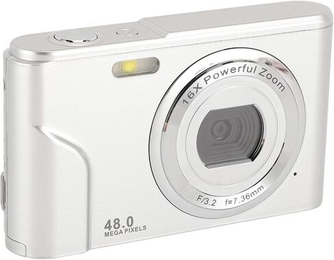 1080P Digital Camera for Kids Adults, 48MP Vlogging Camera with 16X Digital Zoom, Compact Point and Shoot Camera Anti Shake (Silver) in Saudi Arabia