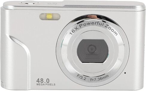 1080P Digital Camera for Kids Adults, 48MP Vlogging Camera with 16X Digital Zoom, Compact Point and Shoot Camera Anti Shake (Silver) in Saudi Arabia