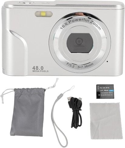 1080P Digital Camera for Kids Adults, 48MP Vlogging Camera with 16X Digital Zoom, Compact Point and Shoot Camera Anti Shake (Silver) in Saudi Arabia