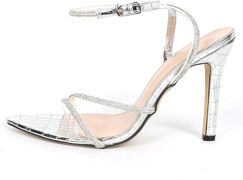 Women's Rhinestone Strap Stiletto Sandals with Ankle Strap Buckle Sexy Pointed Open Toe Non-Slip Slingback Formal High Heel Sandals for Party, Evening, Wedding in Kuwait
