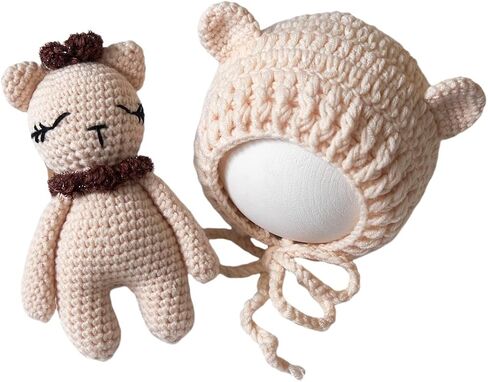 Zeroest Newborn Photography Outfits Boy Girl Bear Props Baby Photoshoot Crochet Bonnet Stuffed Animals for Newborn Photo in Saudi Arabia
