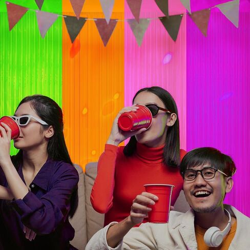 4 Pack Glow in The Dark Curtains Party Supplies 6.6 x 3.3 Ft Glow Tinsel Foil Fringe Curtains Colorful Photo Booth Prop Backdrop Streamer for Birthday Holiday Neon Party Decorations in Saudi Arabia