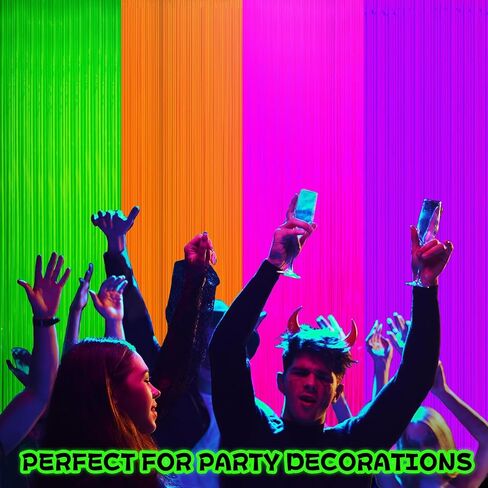 4 Pack Glow in The Dark Curtains Party Supplies 6.6 x 3.3 Ft Glow Tinsel Foil Fringe Curtains Colorful Photo Booth Prop Backdrop Streamer for Birthday Holiday Neon Party Decorations in Saudi Arabia