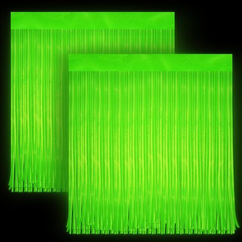 4 Pack Glow in The Dark Curtains Party Supplies 6.6 x 3.3 Ft Glow Tinsel Foil Fringe Curtains Colorful Photo Booth Prop Backdrop Streamer for Birthday Holiday Neon Party Decorations in Saudi Arabia