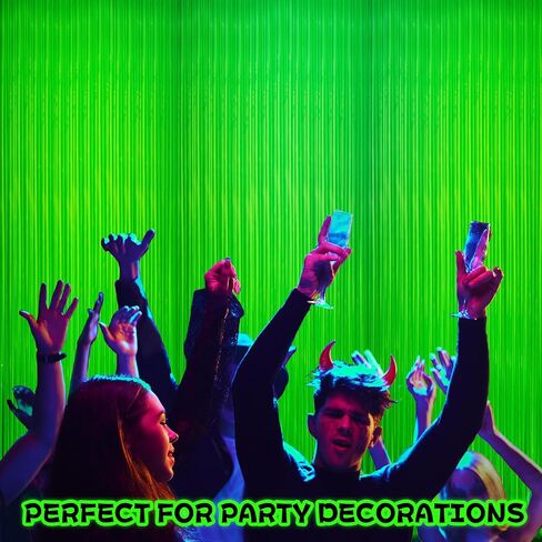 4 Pack Glow in The Dark Curtains Party Supplies 6.6 x 3.3 Ft Glow Tinsel Foil Fringe Curtains Colorful Patchwork Streamer Backdrop for Birthday Holiday Neon Party Decorations in Saudi Arabia