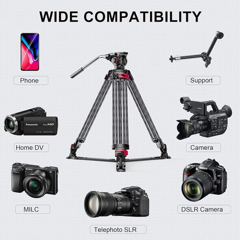 miliboo MTT609B Carbon Fiber Tripod Professional Tripods with Infinitely Damped Head,Video Tripod for Photography, Live Streaming, Videography,Working Height 33.5''-66'',33lbs Max Load,Customizable in Saudi Arabia