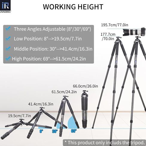INNOREL P404C 72" Carbon Fiber Tripod for Hunting with Arca Swiss Dovetail Mount and 360° Ballhead(2.5"), 40mm Tube Tripods with Heavy Duty Construction for Photography and Outdoors, Load 88lb/40kg in Saudi Arabia