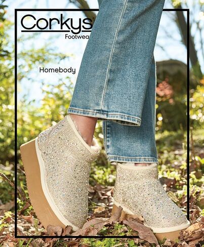 Corkys Footwear Hey Girl Homebody Rhinestone Platform Bootie with Cushioned Insoles, Plush Faux Fur Lining, Cozy Comfort and 1.75-Inch Platform Elegance in Saudi Arabia