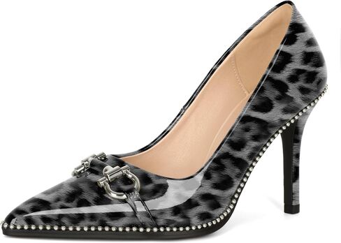 Soireelady Womens High Heel Beaded Pumps Closed Pointed Toe Stiletto Heels Buckle Bow Slip On Fashion Dress Shoes Patent 3.5 Inch in Saudi Arabia