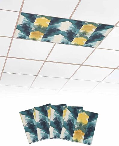 4 Pack Fluorescent Light Cover for Ceiling Lights, Turquoise Yellow Abstract Magnetic Classroom Light Filters 4x2 Feet, Teal Modern Smear Artwork Decorative Ceiling Shade Panel for Office in Saudi Arabia