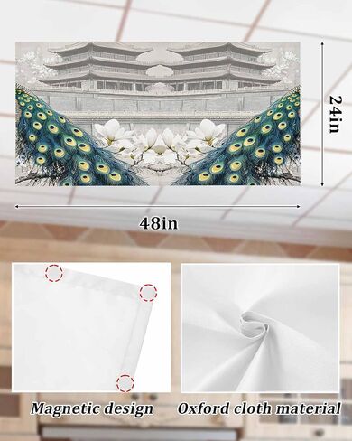 3 Pack Fluorescent Light Cover for Ceiling Lights, Peacock Elegant Magnetic Classroom Light Filters 4x2 Feet, Watercolor Feather Retro Attic Flower Decorative Ceiling Shade Panel for Office in Saudi Arabia