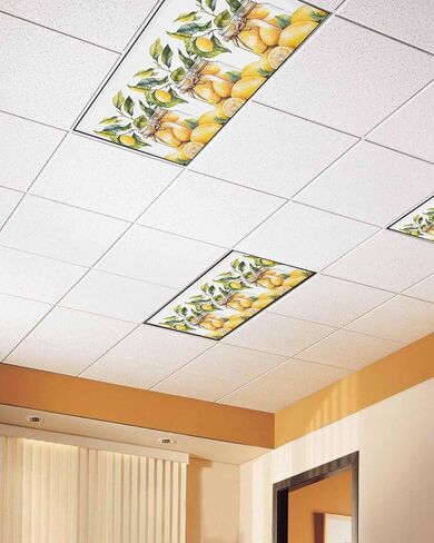 2 Pack Fluorescent Light Cover for Ceiling Lights, Summer Lemon Magnetic Classroom Light Filters 4x2 Feet, Modern Watercolor Green Leaf Vase Decorative Ceiling Shade Panel for Office in Saudi Arabia