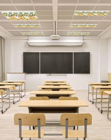 2 Pack Fluorescent Light Cover for Ceiling Lights, Summer Lemon Magnetic Classroom Light Filters 4x2 Feet, Modern Watercolor Green Leaf Vase Decorative Ceiling Shade Panel for Office in Saudi Arabia