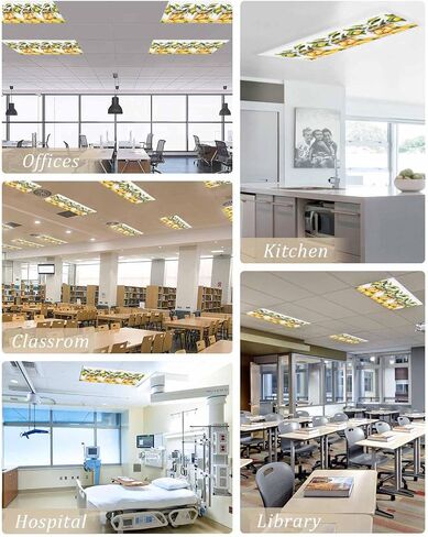 2 Pack Fluorescent Light Cover for Ceiling Lights, Summer Lemon Magnetic Classroom Light Filters 4x2 Feet, Modern Watercolor Green Leaf Vase Decorative Ceiling Shade Panel for Office in Saudi Arabia