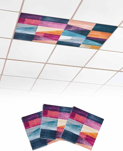 2 Pack Fluorescent Light Cover for Ceiling Lights, Shabby Geometric Magnetic Classroom Light Filters 4x2 Feet, Abstract Art Modern Rhombus Decorative Ceiling Shade Panel for Office in Saudi Arabia