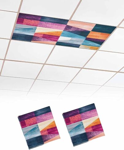 2 Pack Fluorescent Light Cover for Ceiling Lights, Shabby Geometric Magnetic Classroom Light Filters 4x2 Feet, Abstract Art Modern Rhombus Decorative Ceiling Shade Panel for Office in Saudi Arabia