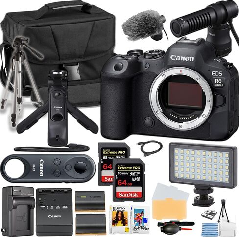 Canon EOS R6 Mark II Body Listless Camera Only + Canon Handgrip و Microphone + Camera Case + More (حزمة 21pc) (متجددة) in Kuwait