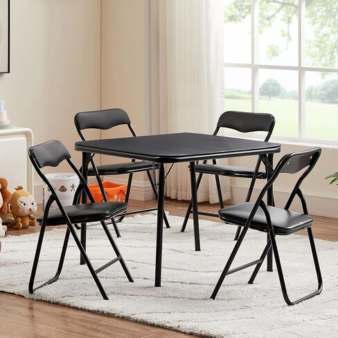 VECELO Kids Folding Activity Table and Chairs 5 Piece Set, Portable, with Ultra Soft Padded Cushion, Classic Black in Saudi Arabia