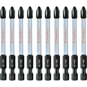Crosstar 10-Pack 3-Inch #2 Phillips Magnetic Impact Bits, Anti-Slip S2 Steel Screwdriver Drill Bits with CNC Precision Tips & Rustproof Coating for High Torque Drills (Fits M3.5-M5, #5-#10)