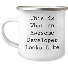 Funny Developer Christmas Unique Gifts from Friends to Developer, This Is What An Awesome Developer Looks Like Camping Mug, 12 oz, Stainless Steel with Enamel Finish