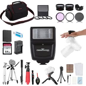 حزمة ملحقات 49 ملم لـ Canon EOS Rebel R50 و R100 و M5 و M6 و R10 وأكثر مع بطاقة ذاكرة 64 جيجابايت ، وعدسة زاوية عريضة ، وعدسة تليفوتوغرافي ، ورواد ترايبود ، وحالة النقل ، وعدة التنظيف