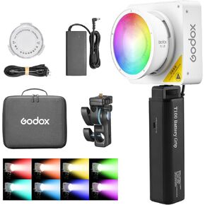 Godox ML100R RGB ضوء فيديو مع Battery Carry Bag Godox Mount 110W LED COL COB Full Light 1800K-10000K CRI 97+/TLCI 98+ 14 FX Effects Support التحكم في تطبيق الاستوديو/البث المباشر/البث المباشر