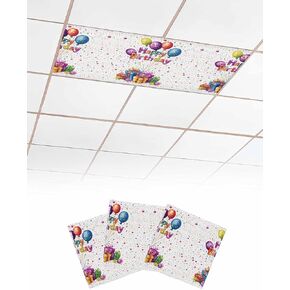 1 Pack Fluorescent Light Cover for Ceiling Lights, Happy Birthday Magnetic Classroom Light Filters 4x2 Feet, Watercolor Balloon Gifts Patterns Decorative Ceiling Shade Panel for Office