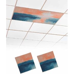 2 Pack Fluorescent Light Cover for Ceiling Lights, Blue Pink Magnetic Classroom Light Filters 4x2 Feet, Minimalism Abstract Gradient Oil Painting Decorative Ceiling Shade Panel for Office