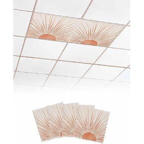 2 Pack Fluorescent Light Cover for Ceiling Lights, Abstract Art Magnetic Classroom Light Filters 4x2 Feet, Orange Lines Simple Retro Middle Century Decorative Ceiling Shade Panel for Office