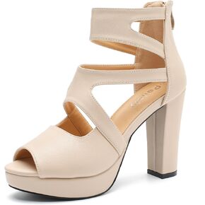 Womens Platform Heels Hollow Out High Chunky Heeled Zip Dress Party Sandals