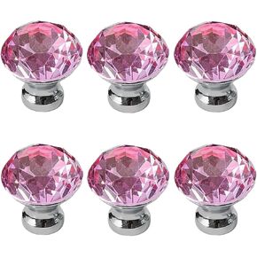 Crystal Door knobs,Handles 6 Pack Color Crystal Drawer Single Hole Handle Wardrobe Bathroom Cabinet Knob.(Color:Pink)