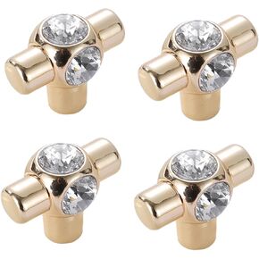 Crystal Door knobs,4 Pack Gold Diamond Handle Cabinet Door Crystal Handle Cabinet Wardrobe Door Crystal Handle, Four Sides Diamond Knob .(Color:Gold,Size:96mm)