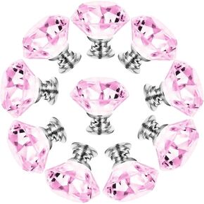 Crystal Door knobs,10 Pack Diamond Handle Crystal Glass Multicolor Base Knob Drawer Cabinet Door Knob Blue .(Color:Pink,Size:40mm)