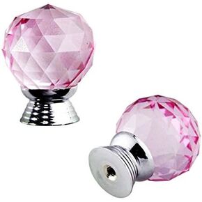 Crystal Door knobs,40MM 2PCS Red Clear Ball Crystal Glass Diamond Shape Cabinet Knob Drawer Pull Handle Kitchen DIY Home Decorative .(Color:Pink)