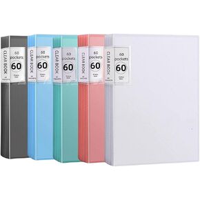 60-Pocket Binder with Plastic Sleeves, A4 Display 60 Pages with Clear Sheet Protectors, Portfolio Presentation Book for Artwork, Document Organizer Binder, 5 Pack