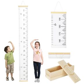 Growth Chart for Kids with Wooden Storage Box - 11.81'' to 78.74'' Height Measurement Kit Includes Marker & Wall Decal Sticker, Nursery Room Decor for Baby to Teen
