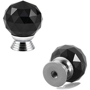 Crystal Door knobs,40MM 2PCS Red Clear Ball Crystal Glass Diamond Shape Cabinet Knob Drawer Pull Handle Kitchen DIY Home Decorative .(Color:Black)